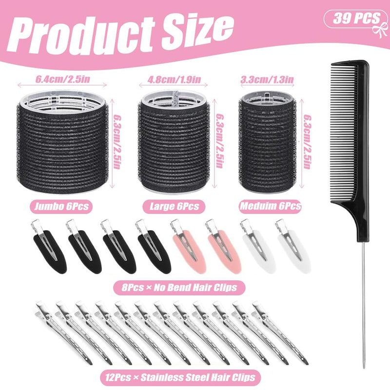 39PCS Hair Curlers Rollers - Self Grip Hair Rollers Set, Hair Tools,Hair Rollers, 18 Rollers 12 Duckbill Clips 8 Bang Clips 1 Comb for Short, Medium, Long Hair for Salon DIY Hairdressing