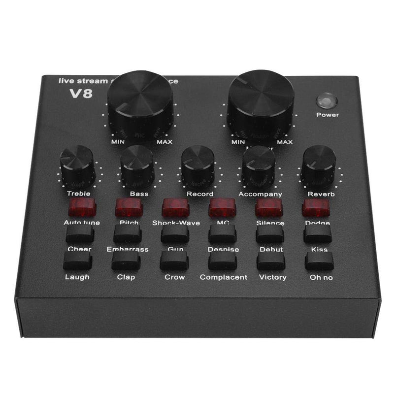 V8 Sound Card, Mini Voice Changer Support Dual Phones Live for Music Recording