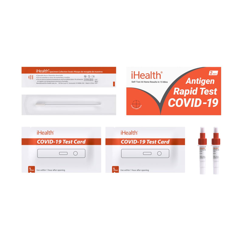 iHealth COVID-19 Antigen Rapid Test, 1 Pack, 2 Tests Total, FDA Authorized OTC at-Home Self Test, Results in 15 Minutes with Non-invasive Nasal Swab, Easy to Use & No Discomfort Orange