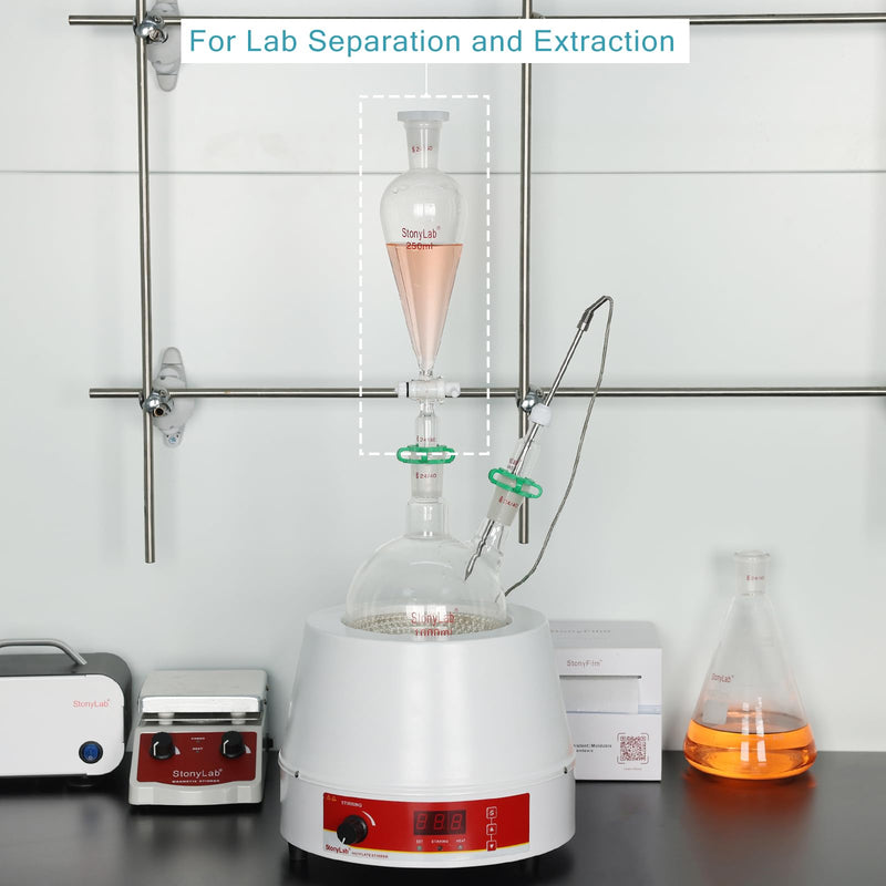 stonylab 500 mL Conical Pear-Shaped Separatory Funnel with PTFE Stopcock, Heavy Wall Borosilicate Glass, Top & Lower 24/40 Joints – Lab Liquid Separation 500.0 milliliters 1 XMK-Sep-Funnel-24/40-500ml