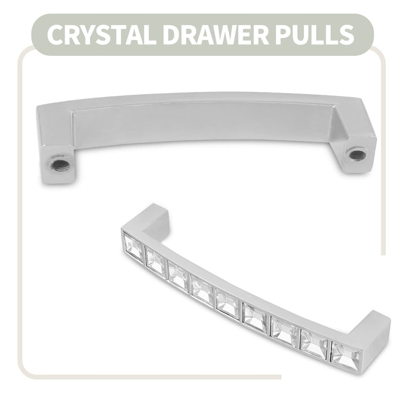 Bivethoi Crystal Drawer Pulls, Rhinestone Handles, 96mm / 3.78" | 10 Pcs, Silver Zinc Alloy, For Kitchen Cupboard Bedroom, Hole Centers 3.78"/96mm,10pcs