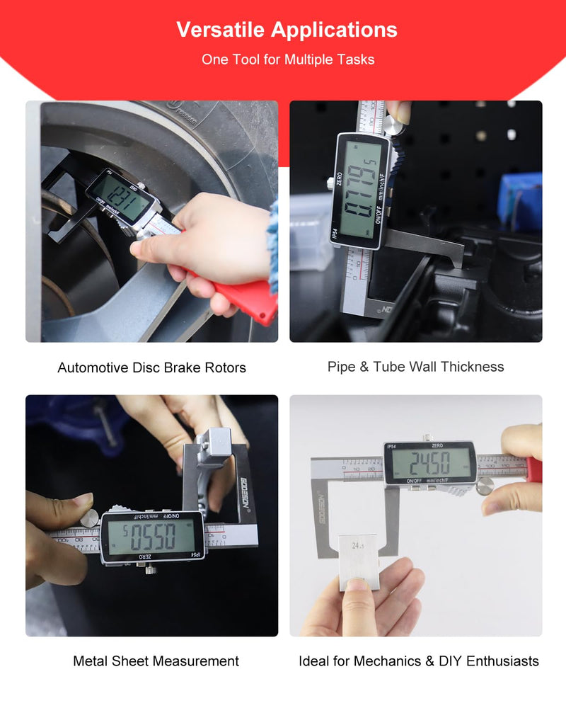 GODESON Digital Disc Brake Rotor Micrometer, 0-50mm/0-6 Rechargeable Brake Thickness Gauge, Digital Caliper MM/Inch/F Display, IP54 Waterproof, Stainless Steel for Auto & DIY
