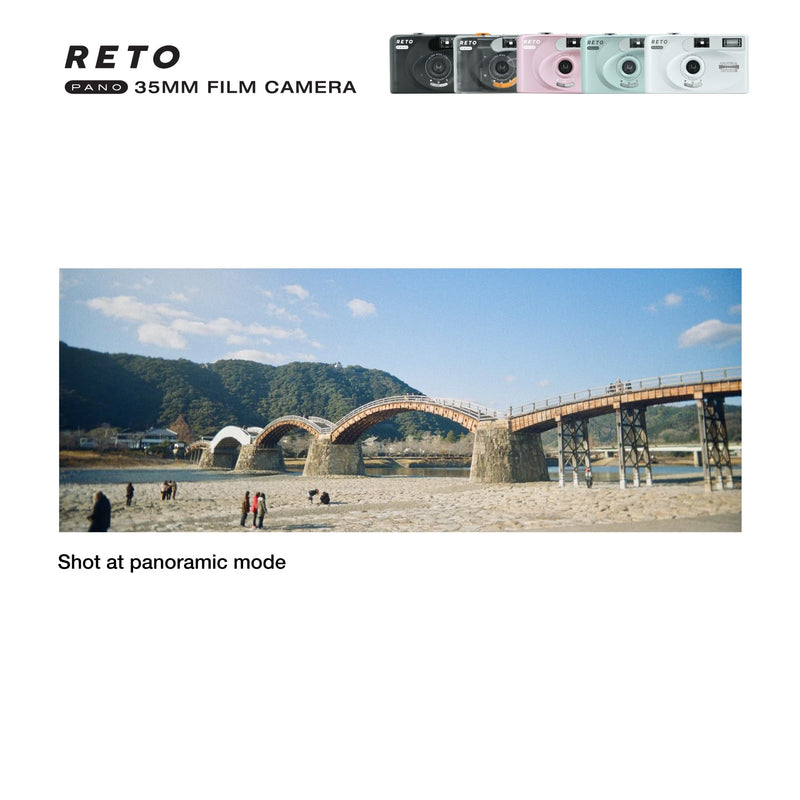 RETO PANO 35mm Film Camera - 22mm Wide Lens, Panorama, Easy Switch, Cinematic Modes, Lens Cover, Built-in Flash, Reusable (Film & AAA Battery are not Included) (Sheer Black) Sheer Black