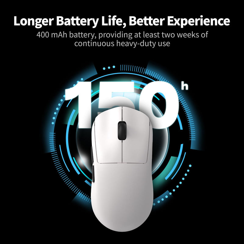 Hexgears H9 Gaming Wireless Mouse, White | 12500 Dpi Optical Sensor, 60g Lightweight, 5 Programmable Buttons, Sword Micro Switch, Web Drive, 150 Hr Battery, for PC&MAC