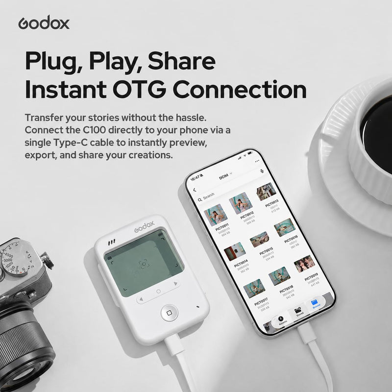 Godox C100 Transparent Viewfinder Camera with 1GB TF Card | OTG phone sharing, built-in light meter, photo/video modes, four aspect ratios, approx. 65g pocket body