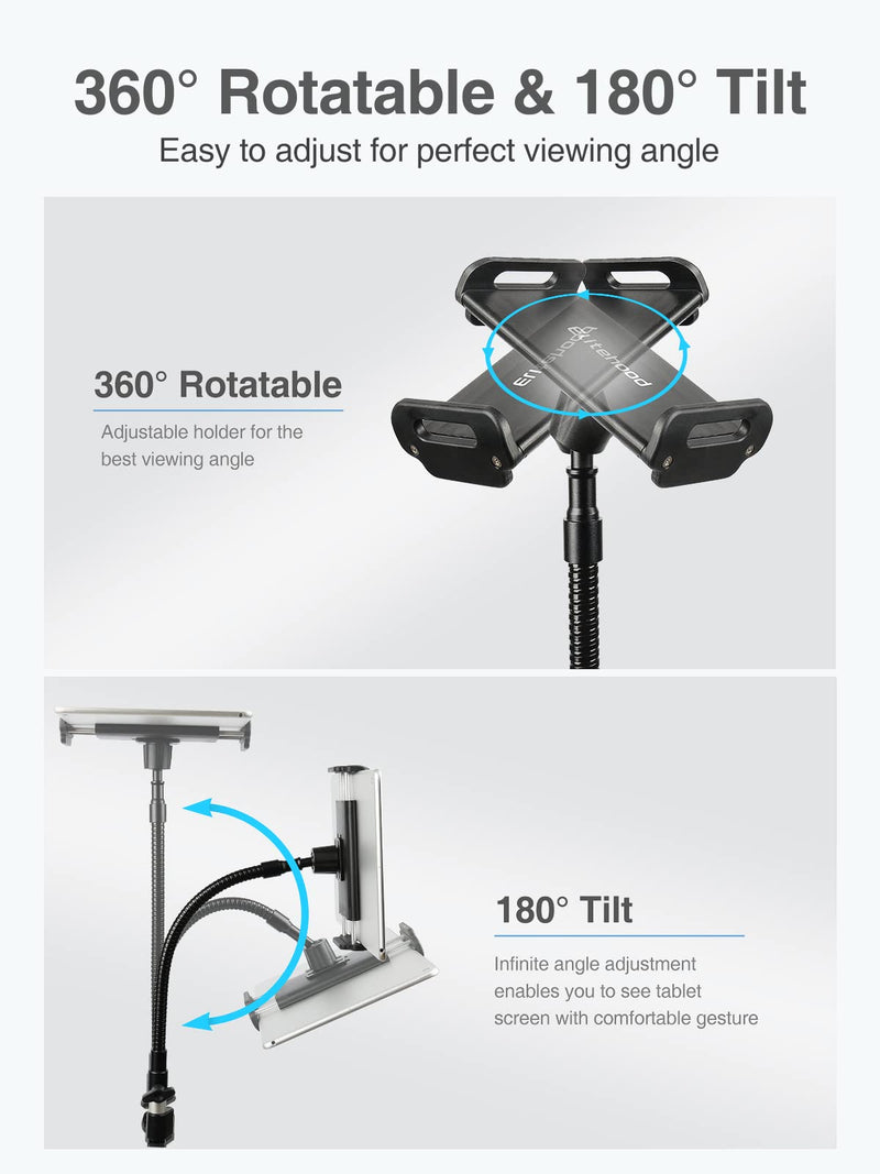 elitehood 72" Adjustable iPad Stand Floor, Heavy Duty Tablet Tripod Stand, Floor Tablet Tripod Holder for iPad Pro 12.9 Mini Air, iPhone and 4.7-13 inches Devices