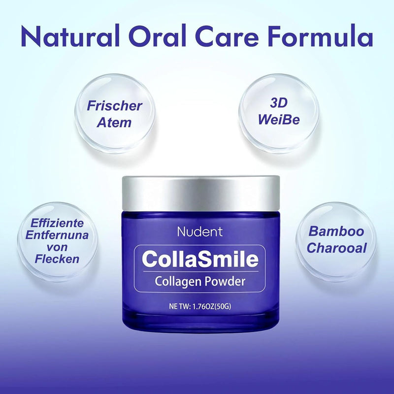 Nudent CollaSmile Collagen Tooth Powder with Hydroxyapatite – Enamel Strengthening Toothpaste Powder for Healthy Gums, Natural Oral Care Formula