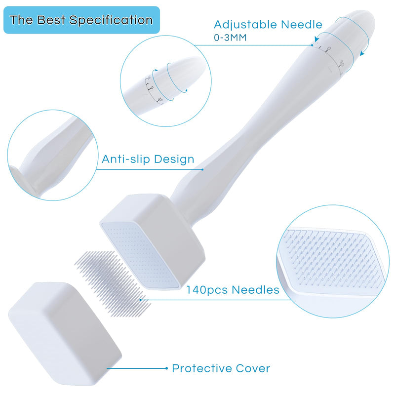 Derma Stamp, Adjustable Microneedling Stamp Pen 0-3mm with 140 Pins, Professional Dermastamp Microneedling Pen Derma Roller Hair Beard Growth for Men and Women
