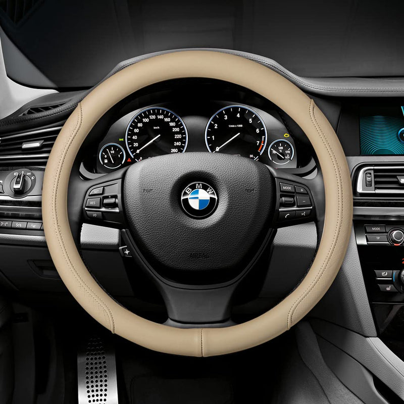 VARGTR Steering Wheel Cover, Microfiber Leather Steering Wheel Cover with Classic Embossing,Anti-Slip Breathable Auto Car Steering Wheel Cover Fit 15 Inch Car Wheel Protector (Beige) Beige