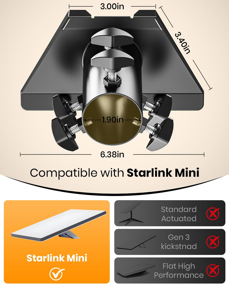 Starlink Mini Pipe Adapter, Tool-Free Installation Starlink Mini Pole Mount, Heavy-Duty Manganese Steel Starlink Mini Mount with Anti-Rust Coating for Outdoor RV Roof Yard for 1-1.9in Poles