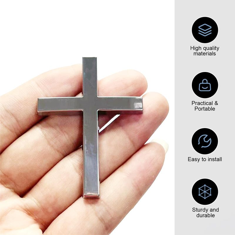 Metal Cross Badge Decal, 2.5"×1.8" Alloy 3D Cross Auto Decal, Self-Adhesive Metal Optical Decal Badge for Trunk Rear Fender Side Fender (Silver) silver