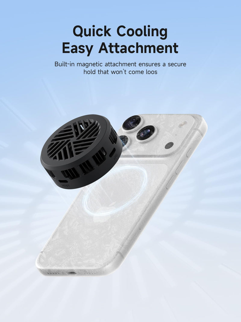 Hagibis Magnetic Cell Phone Cooler with 60W PD Fast Charging Port, Double-Sided Magnetic Semiconductor Cooling Fan, No Noise Phone Radiator for iPhone 17 16 15 Pro Max, Android, Tablet (Black) Black
