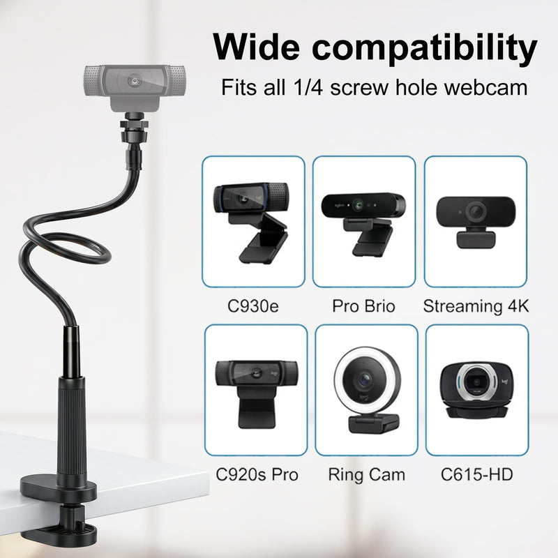 Webcam Stand Camera Desk Mount with Phone Holder for Logitech C922 GoPro | 36" Flexible Webcam Stand, Thick Base & Clamp Mount | Compatible with Logitech C930e/C930/C920/C922x/Brio 4K & GoPro Hero 8-4