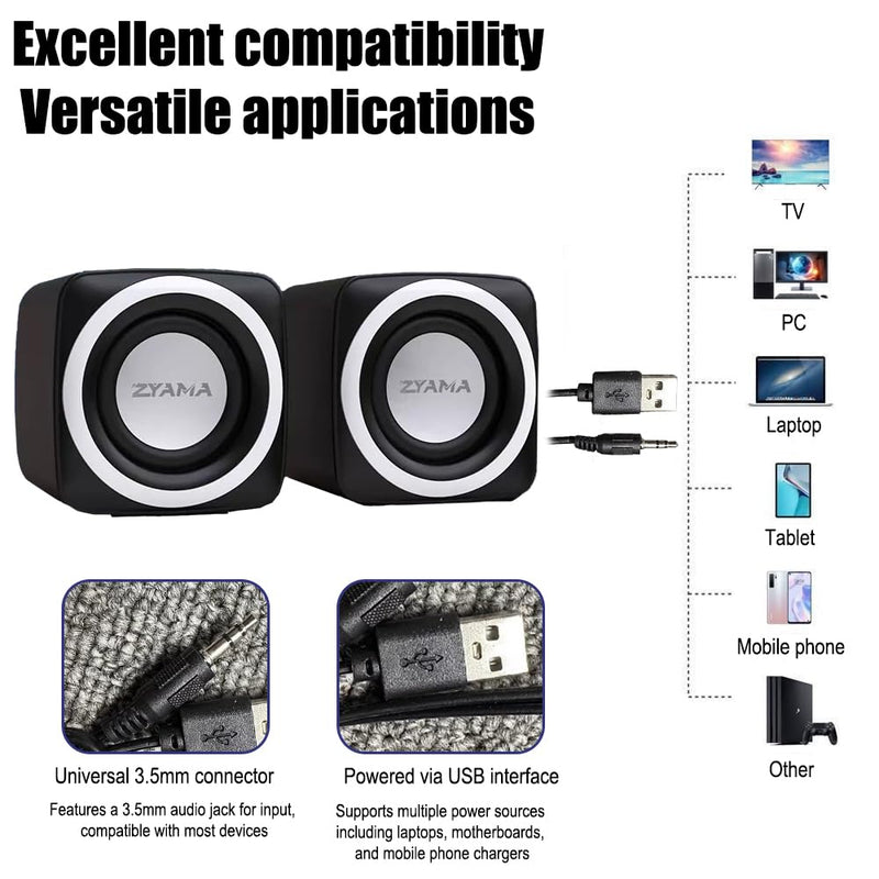 Basics Stereo 2.0 Speakers for PC or Laptop with Volume Control,USB-Powered, 1 Pair, Black