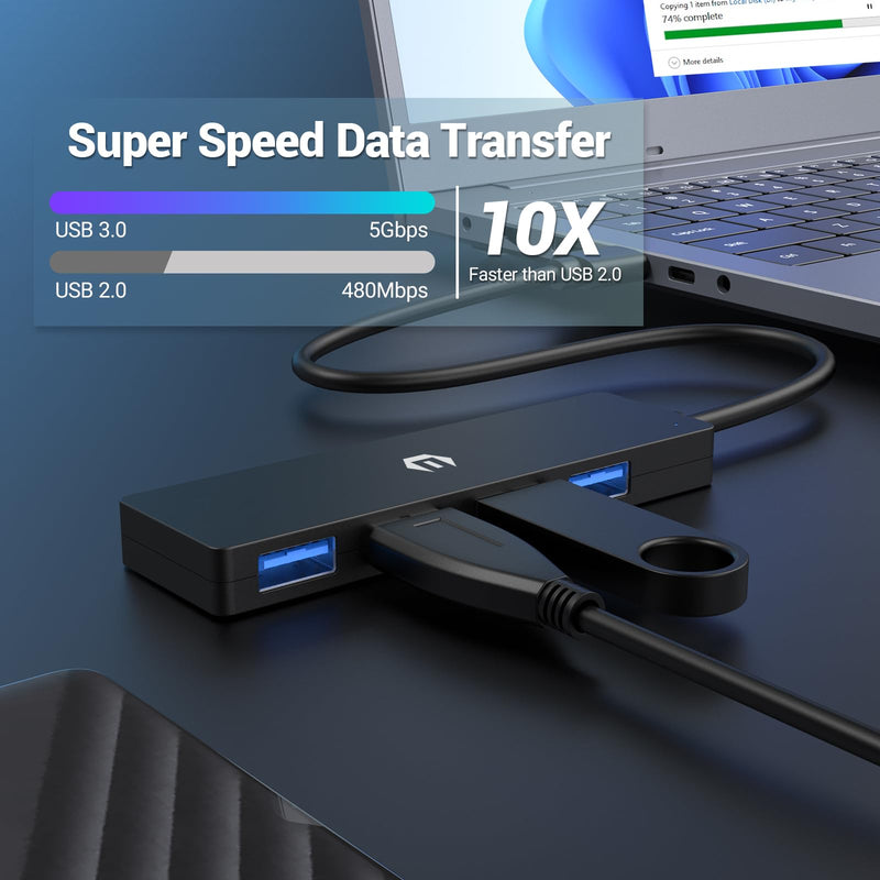 USB 3.0 Hub, HOPDAY 4 Port USB Hub Ultra Slim USB Data Hub, USB Splitter USB 3.0 Adapter for MacBook, iMac Pro, Surface, Dell, Hp Laptop USB Hub HB023