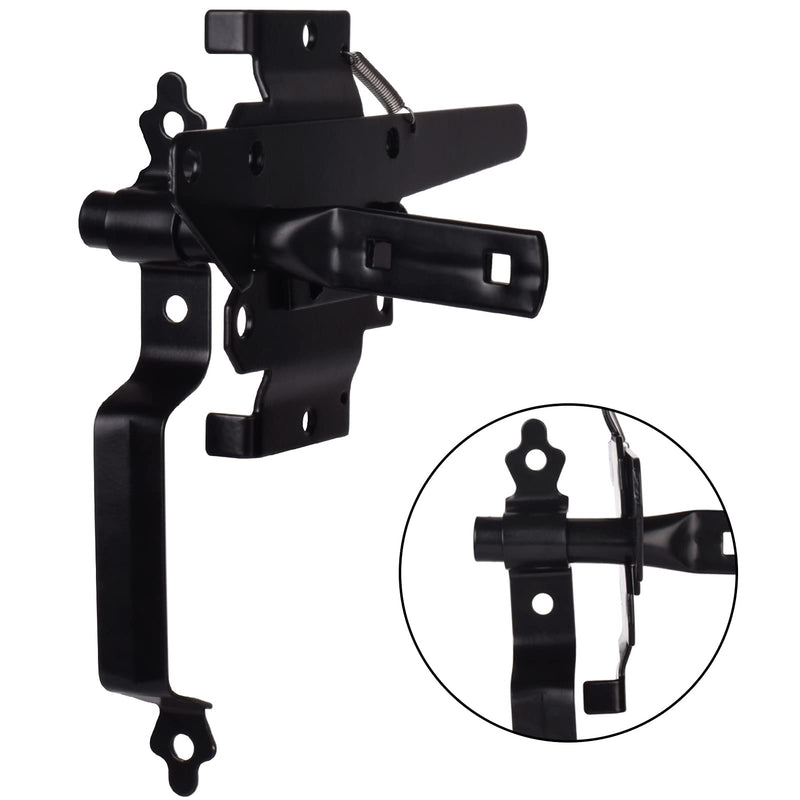 Gate Latch for Wooden Fence, Heavy Duty Self Locking Gate Latch with Handle for Pool/Garden Gate Safety Latch, Gate Hardware Kit for Vinyl/Wood Fence, Black Finish