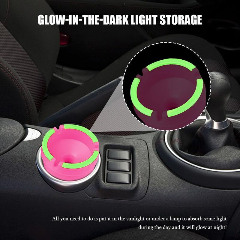Glow in The Dark Car Ashtray, Smell Proof, Multifunctional with Lid, Smokeless for Car Truck SUV, Pink