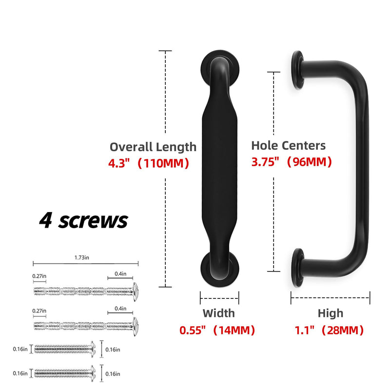10 Pack Matte Black Cabinet Pulls 3-3/4 Inch(96mm) Kitchen Cabinet Handles Cabinet Hardware for Drawer Pulls 3-3/4' Hole Center(96mm) 10