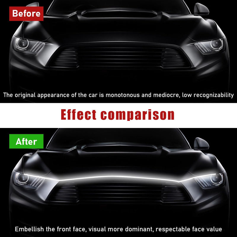 79 Inch Car Hood Light Strip, Exterior Flexible Daytime LED Running Light, Waterproof Auto LED Strip Light with Dynamic Scan Start-up Effect, Car Accessories for SUV Truck (White) 2M White