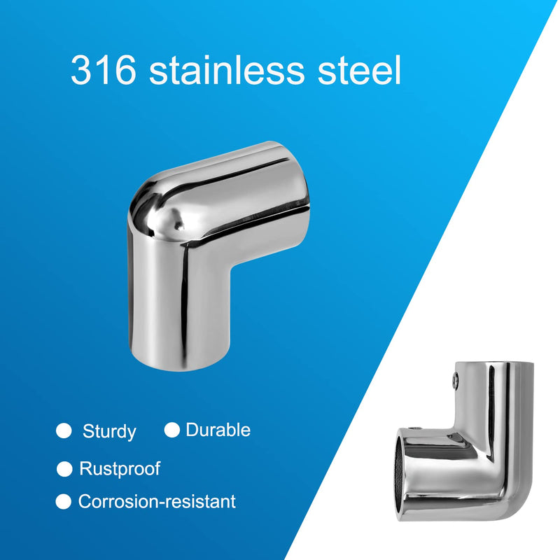 Heavy Duty Boat Handrail Fitting, 2-Way 90 Degree Elbow Hardware, 316 Stainless Steel, Pipe Connector for 1 inch (25.4mm) Pipe Tubing (2 PCS)