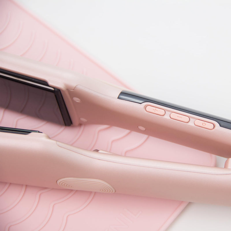 ANGENIL Professional Titanium Flat Iron Wide, Dual Voltage, Fast Heating | Pink Hair Straighteners for Women 4.5cm Wide, Heat Proof Mat, Curling Function, Heat Silicone Mat, Dual Voltage, 160-240°C 4.5 cm - blush