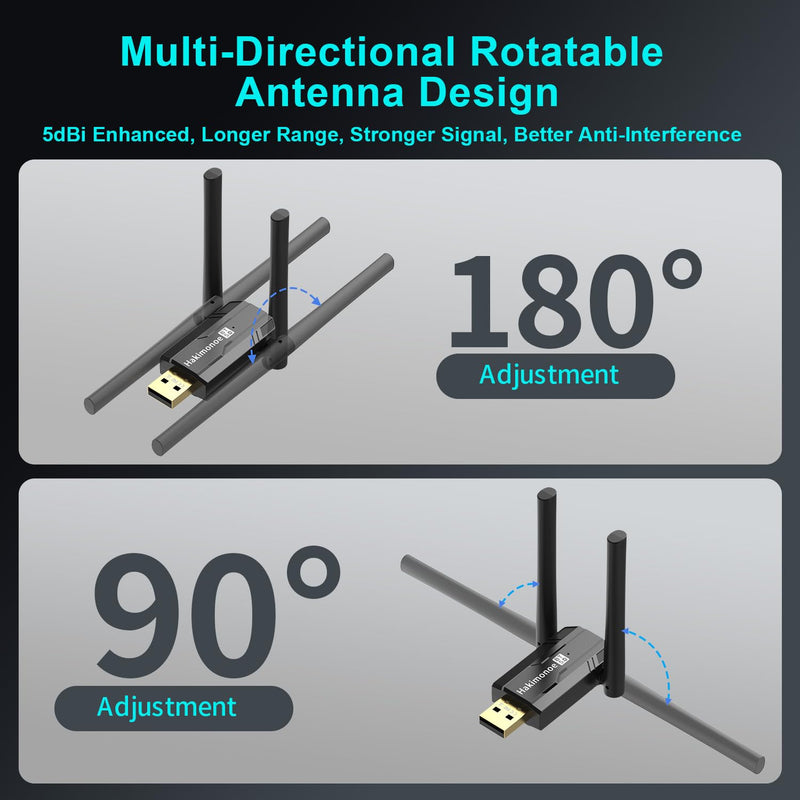 USB Bluetooth 5.4 Adapter for PC Laptop, Long Range 492FT Wireless Dongle Adaptor for Windows 11 10 8.1 7 Desktop, Plug and Play Bluetooth Mouse Keyboard Headphones Speaker Game Controller