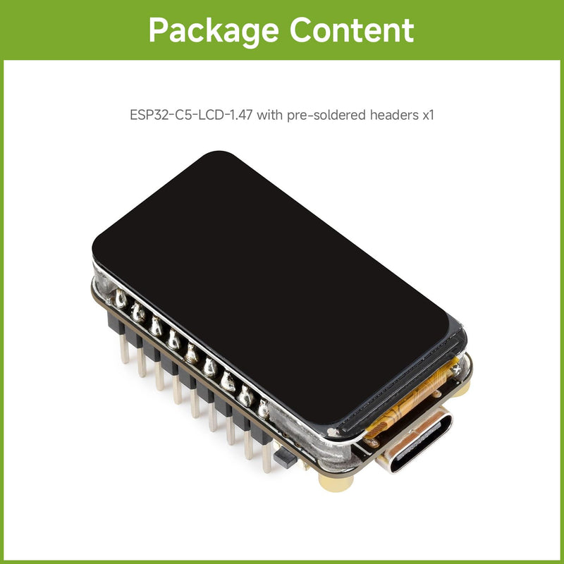 Waveshare ESP32-C5 1.47inch LCD Dev Board,172×320,with pre-soldered headers | 262K color,supports 2.4GHz/5GHz Wi-Fi 6 and BLE5,Integrated display, onboard TF card slot and multiple peripheral interfaces