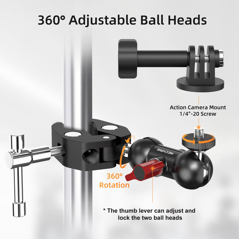 Super Clamp Mount Kit with 360° Ballhead Magic Arm – Universal Camera Mount with 1/4"-20 Screws for DSLR Camera,Led Lights,Action Cameras,and More