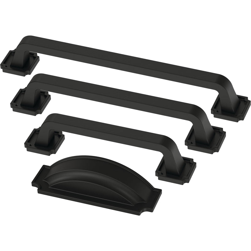 Franklin Brass 10 Pack Matte Black Cabinet Handles 3-3/4 inch (96mm) Kitchen Cabinet Handles and Drawer Pulls for Cupboards and Dressers |Notched Backplate 3-3/4" (96mm)