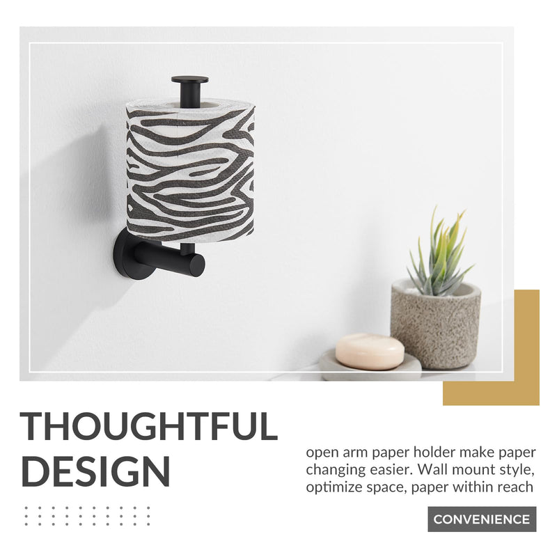 Vertical Tray Toilet Paper Holder, Aomasi 304 Stainless Steel Tissue Roll Hanger with Round Plate, Matte Black Bathroom Kitchen Paper Roll Dispenser Wall Mounted
