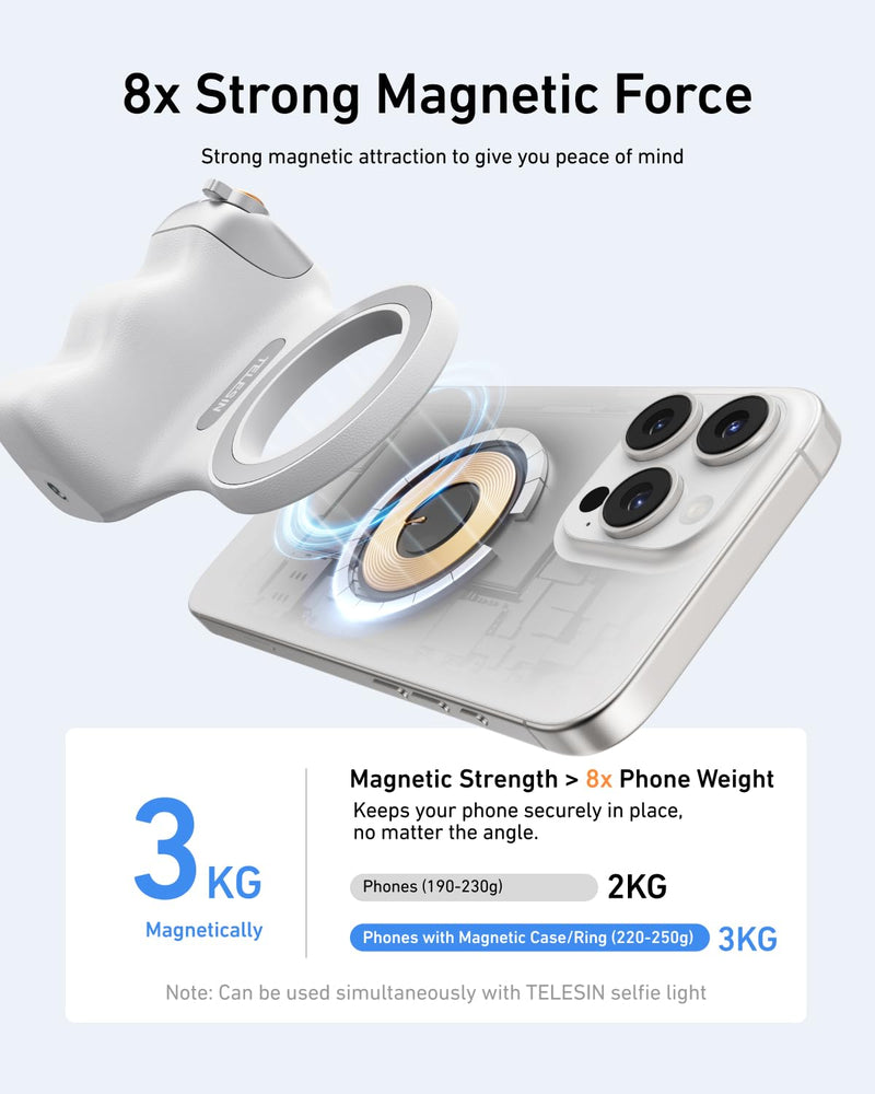 TELESIN Fun Shot Magnetic Phone Camera Grip + C03 Magnetic Selfie Light (Silver) Bundle Kit Compatible with iPhone Magsafe & Android, Creator Kit for Selfies/Photography/TikTok/Zoom Calls/Video Fun Shot Grip Kit