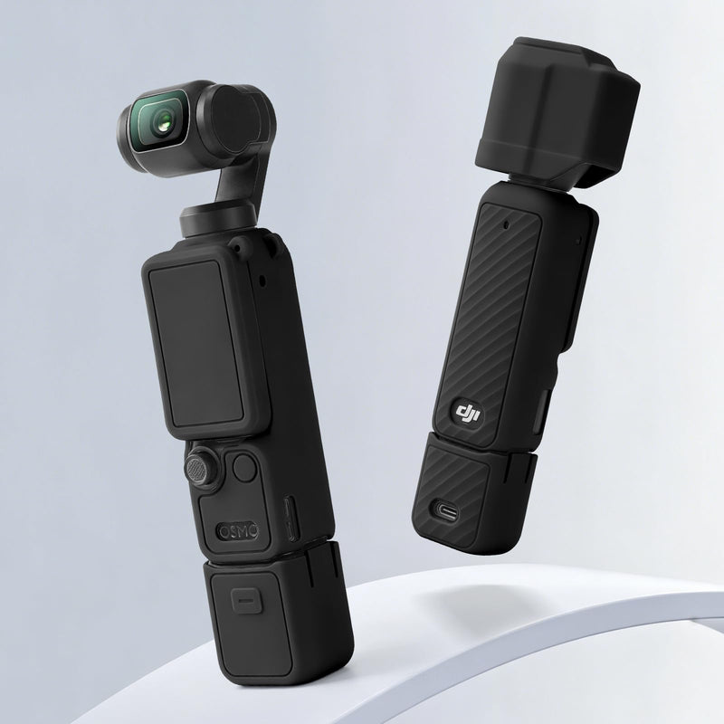Silicone Protective Case for DJI Osmo Pocket 4, 4-in-1 Modular Cover Set with Lens & Screen Tempered Glass, Soft Anti-Scratch Material, Includes Anti-Loss Wrist Strap – Accessories (Black) Black
