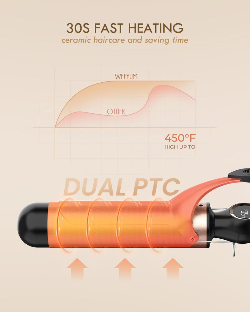 WEEYUM Curling Tongs 2 Inch, Large Barrel Curling Wand for Hair, Ceramic Long Barrel Hair Curling Iron Dual Voltage 50MM