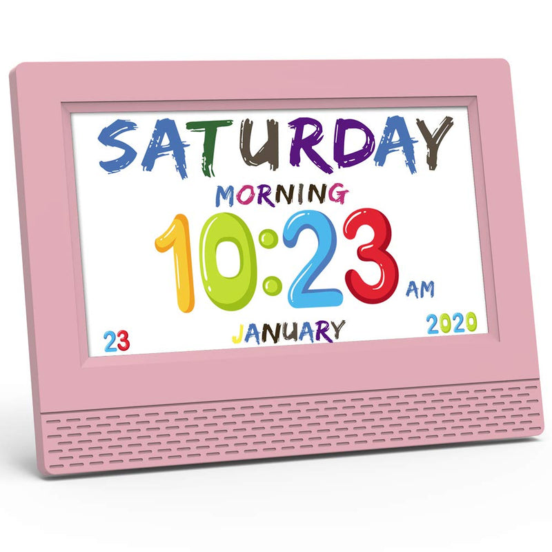 Kids Digital Alarm Clock Colorful, 7" Large LED Time Display Children's Sleep Trainer, Eye-Caring Digital Clock for Girls Boys Bedrooms Bedside, 17 Alarm Clock Settings Easy to Use Kids Birthday Gift Pink