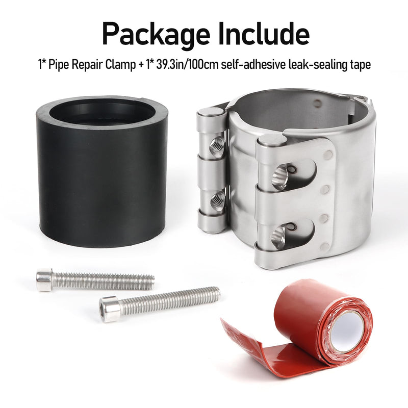 Upgraded Pipe Repair Clamp with M1 Self-Adhesive Leak-Sealing Tape | 304 Stainless Steel Rust-Proof Emergency Pipe Repair Kit for Plastic & Metal Pipes, 1-1/2"(47-51mm) 1-1/2"(47-51mm)