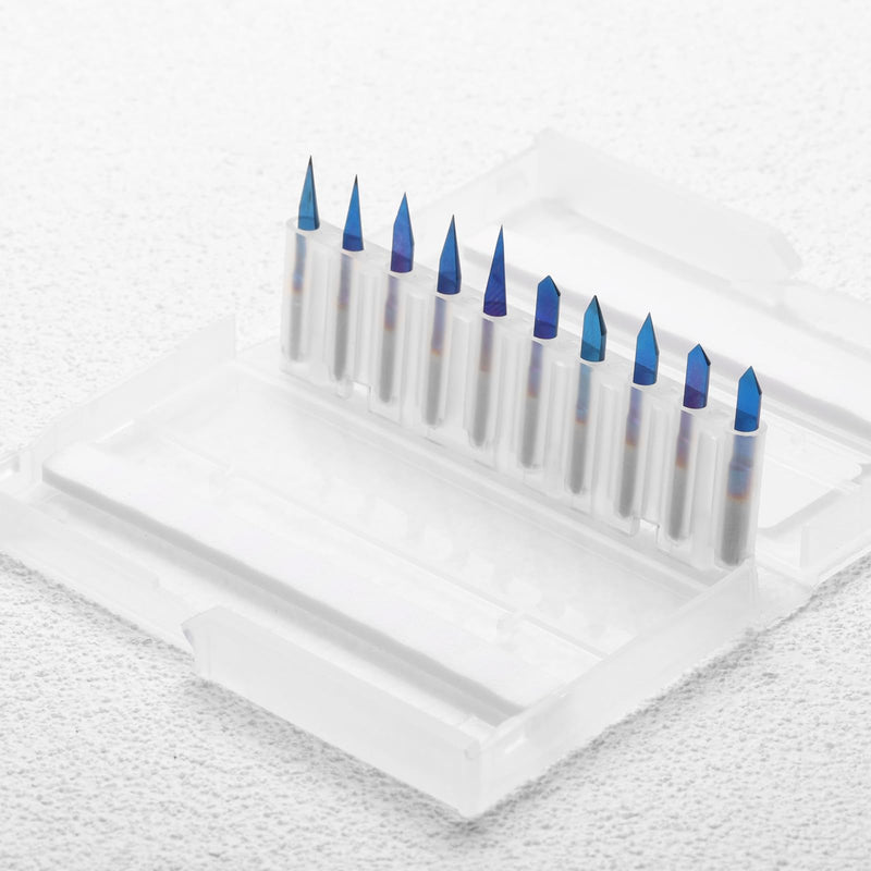 Genmitsu 10 Pcs 1/8" Shank V-Groove CNC Router Bits, 10 /15 /20 /25 /30 /40 /45 /60 /90 Degree Set, Nano Blue Coat Conical V-Bit, Engraving Tool for CNC Signmaking Carving Lettering 2D&3D Sculpture 10/15/20/25/30/40/60/90 Degree-0.1/0.3mm Tip