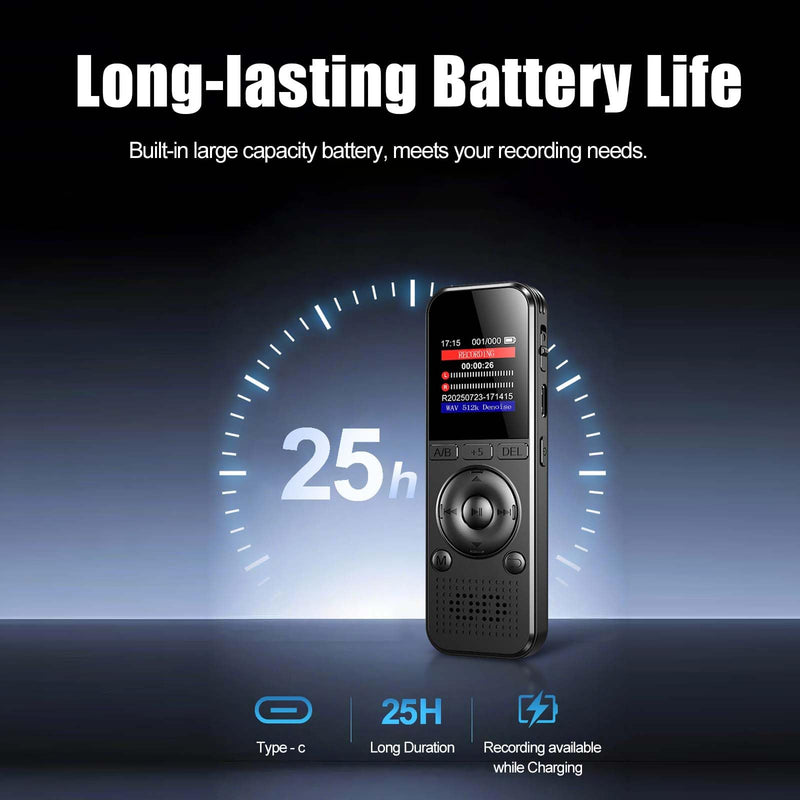 128GB Digital Voice Recorder with Playback Voice Activated Recorder with Noise Reduction A-B Repeat for Lectures Meeting Classes Interviews