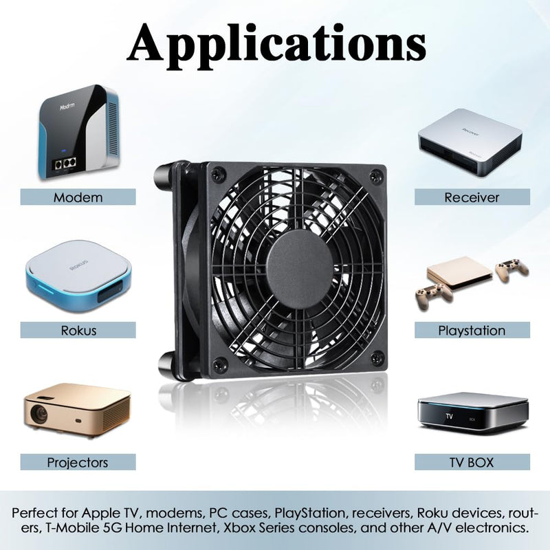 120mm IPX5 Waterproof 10-Speed Adjustable Case Fan - 5V/12V Dual Voltage USB/DC Powered - for Xbox, Router, DVR & Receivers 120MM FAN Single fan