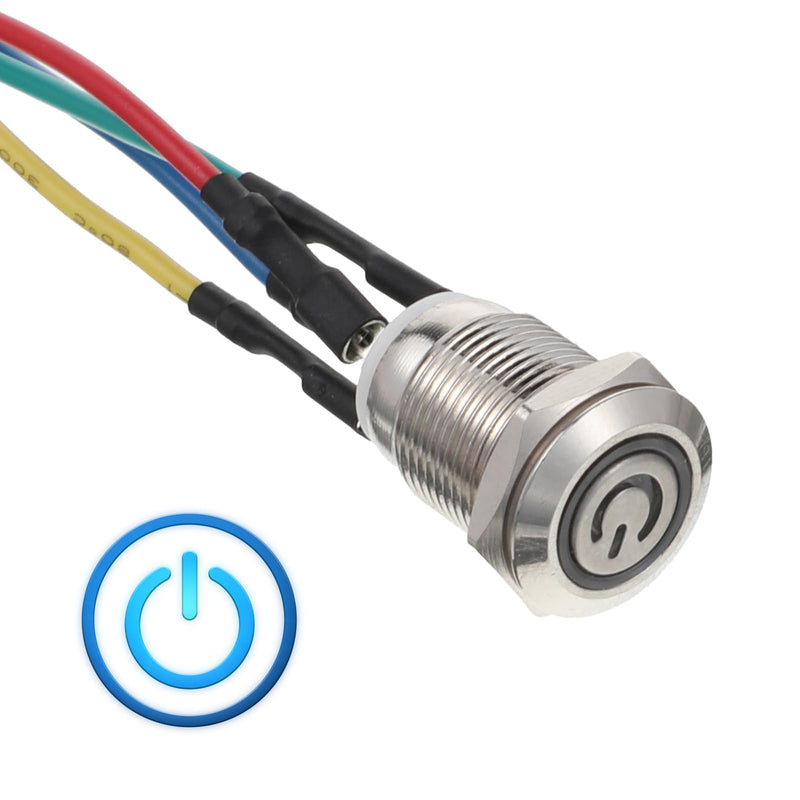 PC Power Button, 12mm Metal PC Case LED Power Buttons Cable | External PC-Power Chassis Button Switch with LED Indicator for 12mm Mounting Hole Computer Case Motherboard DIY Desktop Build