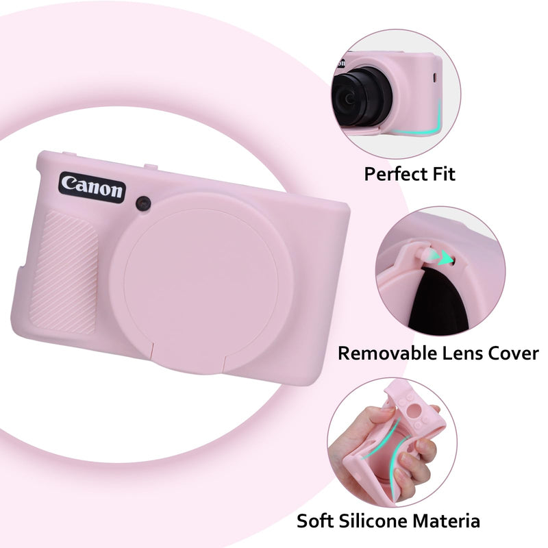 XANAD Silicone Case for Canon Powershot SX740 / SX730 HS Digital Camera, Anti-slip Soft Silicone Protective Cover with Detachable Lens Cover for Canon SX740 / SX730 HS, Pink
