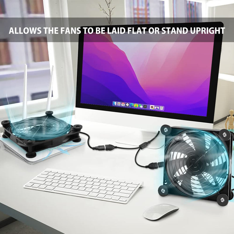 2Pack 140mm Mini USB Fan Computer Fan Multi-Speed Control, Reduction Heat for Router, Game Console, TV Box, Recipient, Modem, DVR, Playstation, AV-Cabin 2 Pack