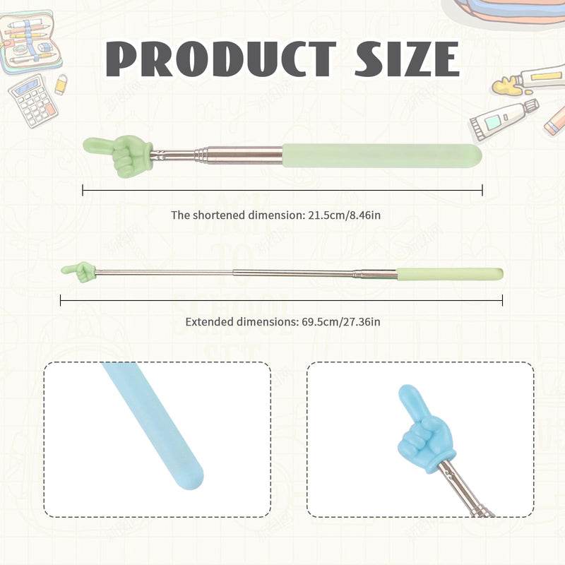 10 Pack Telescopic Teacher Pointer Stick, Retractable, Stainless Steel, Finger-Shaped, 8.46 to 27.35 Inches, for Whiteboard and Classroom Presentation (Colors) Colors