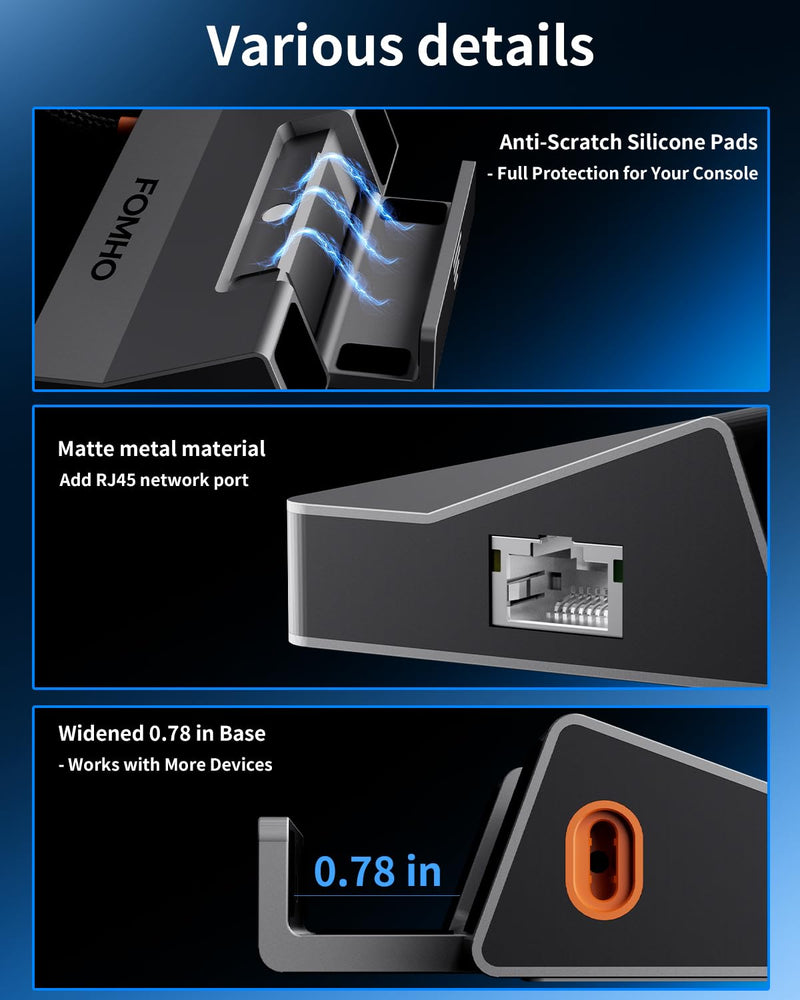 Aluminum Alloy Steam Deck Dock Station for Steam Deck (OLED)/ROG Ally/Legion Go/Switch 2/1 – Magnetic Foldable Base, 4K@60Hz HDMI 2.0, 100W PD, USB 3.0, (Attached USB4 Extension Cable)