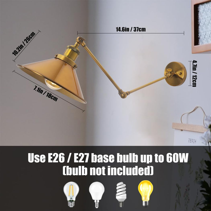 Wall Sconce, Wall Lamp with Swing Arm, Bronze Mid Century Vintage Wall Light for Kitchen, Bedrooom, Living Room, Hallway, Stairway Art Deco