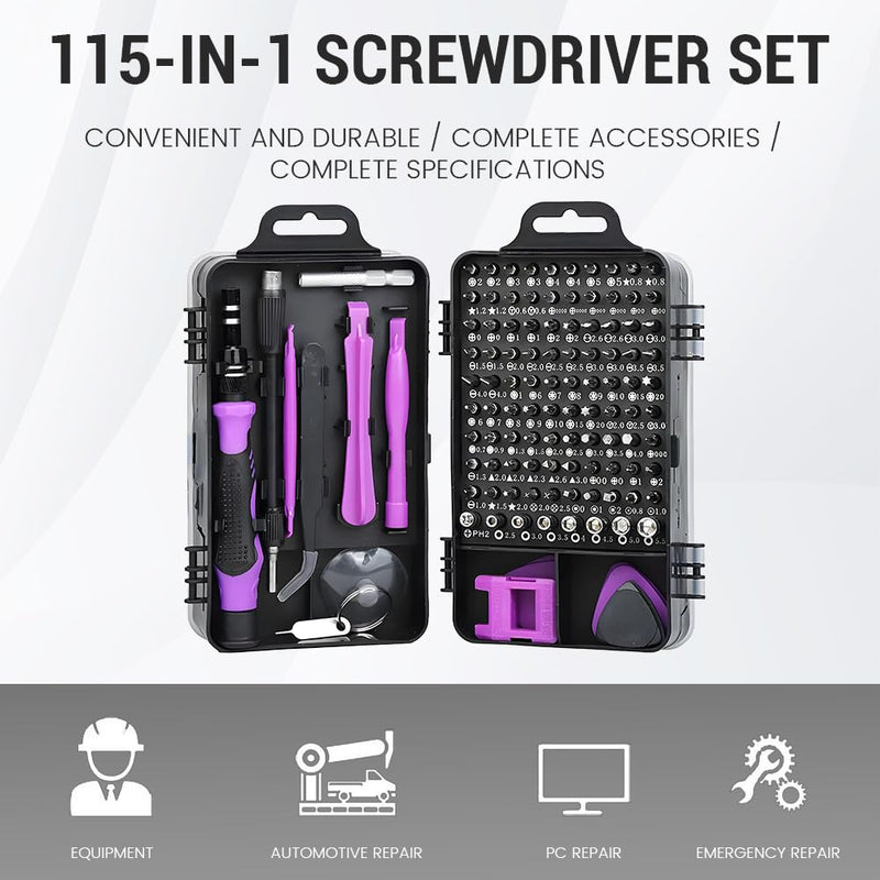 Purple Magnetic Screwdriver Set, Electronics Repair Tool Kit Micro Magnetic Bit for iPhone, Computer, Laptop, Phone, Mac, Tablet, Home DIY, Game Consoles, Glasses, Watch, Doorbell, 115 in 1 Purple
