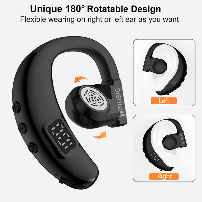 Hmusic I6 Bluetooth Earpiece – Single Ear Headset with ENC Mic, Bluetooth 5.4, 20H Battery with LED Power Display, 180° Rotatable Wireless Headset for Work, Driving & Office Calls | 180° Rotatable Earbud, ENC Mic, 20H Battery with LED Power Display, Mo...