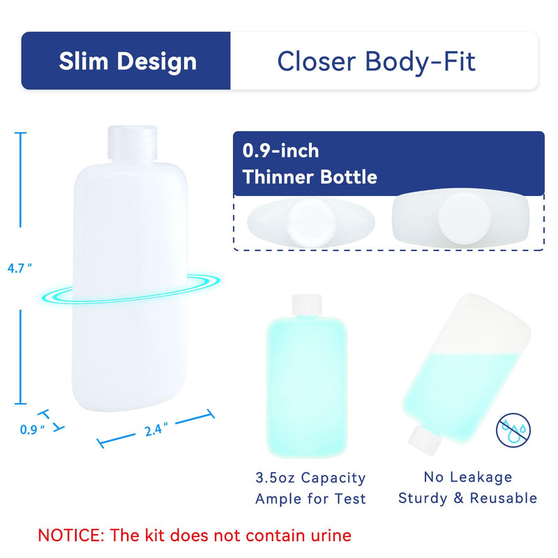 Thinner Urine Test Complete Kit - 3.5oz Translucent Empty Bottle, Non-Falling and Hi-Stretch Leg Strap, Urine Test Thermometer Sticker and Velour Lining Sample Bag, 100ml Urine Bottle Kit | Thinner Size, Non-Slip Silicone Layer, No Burst and Leak, Velo...