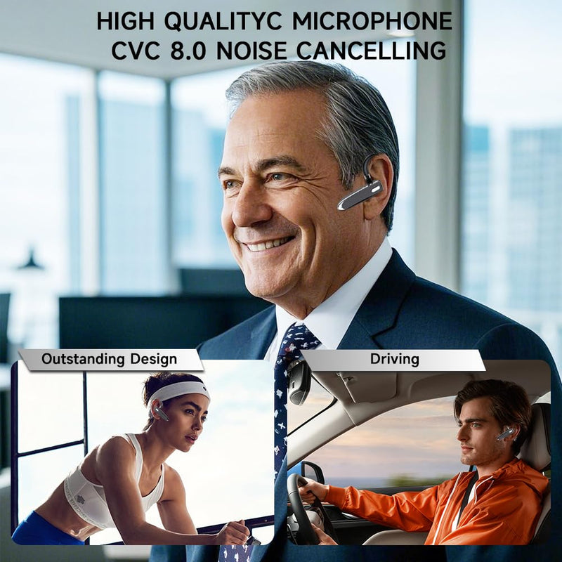 Bluetooth HeadsetV6.1+EDR 500mAh Charging Case, Wireless EarpieceCVC8.0Noise Cancelling Mic，Open Headphones，100 Hours Talking Time–Hand-Free Headphones for Trucker, Office，Wearing while driving(Black) Black 530