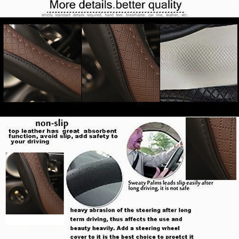  [AUSTRALIA] - Gomass Car Steering Wheel Cover, Anti-Slip, Safety, Soft, Breathable, Heavy Duty, Thick, Full Surround, Sports Style (Black Brown) Black And Brown