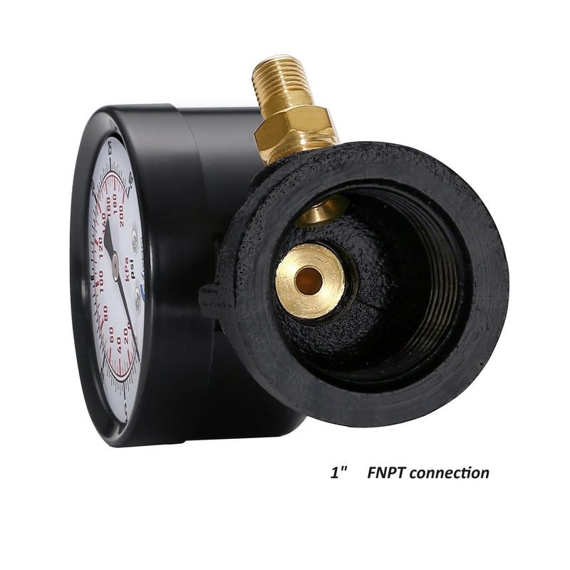 Gas Test Pressure Gauge, 1” FNPT Connection, Brass Valve, Chrome Plated Steel Body Assembly. (Steel Black, 1" FNPT 0-30 psi) Steel Black